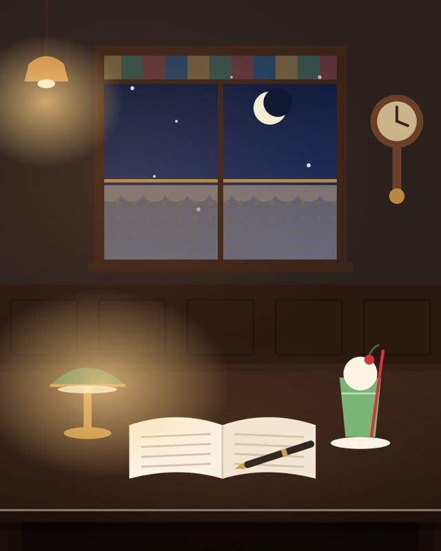 純喫茶の夜。ペンダントライトとクリームソーダ